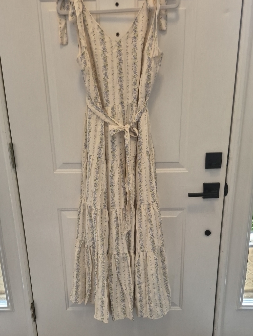 Women's Cream Floral Tie-Shoulder Maxi Dress